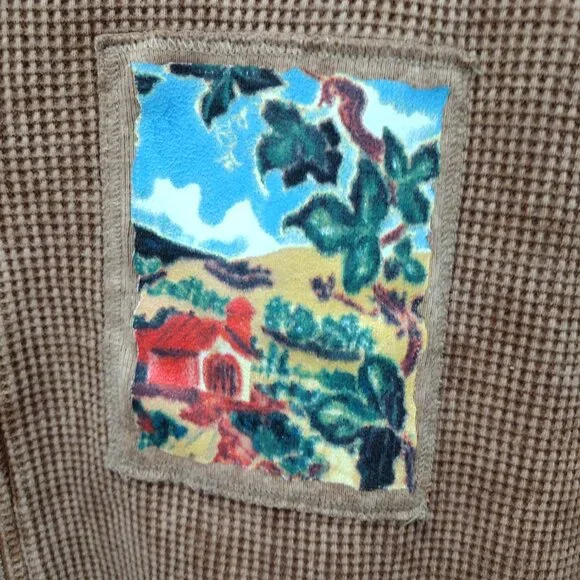 Produce Studio XL Waffle Knit Zip Jacket Boho Patchwork 100% Cotton - Picture 3 of 4